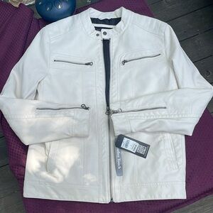 Wilson’s Cycle off white faux leather motorcycle jacket Men’s sz S NWT